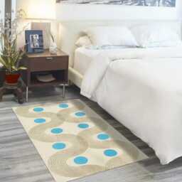 Hand-Block Printed Cotton Rug, Sky Blue Circles - thumbnail 2