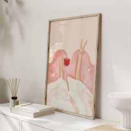 Coffee in Bed Print, Minimal Pink Bedroom Wall Art, Morning Routine Poster, Editorial Illustration, Self Care Decor - thumbnail 3