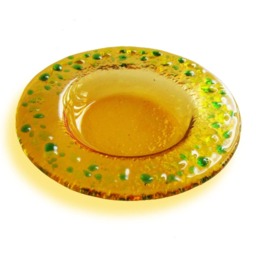 Yellow Murano Glass Candle-Holder With Green Drops, Fused Saucer For Small Light - Lapilli Series, Romantic Table & Bath - thumbnail 2