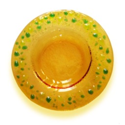 Yellow Murano Glass Candle-Holder With Green Drops, Fused Saucer For Small Light - Lapilli Series, Romantic Table & Bath - thumbnail 3