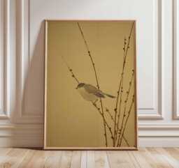 Japanese Bird Wall Art, Oriental Ink Painting Poster Print, Minimalist Nature Artwork, Zen Animal Decor, Traditional Asian Print - thumbnail 1
