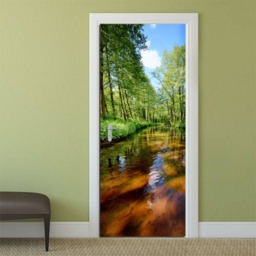 River Forest Door Sticker, Wallpaper, Mural, Bedroom Living Room Home Decor, Wall Decor Cover - thumbnail 2