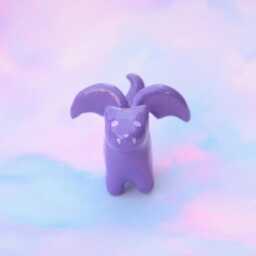 Handmade Purple Bat Cat Figurine Kawaii Spooky Desk Decor - thumbnail 2