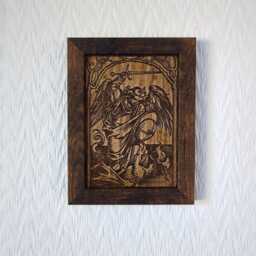 "Saint Michael Slaying The Dragon - Albrecht D??rer, C.1498 Renaissance Woodcut Framed Reproduction On Oak Veneer Hand Finished 7""x9" - thumbnail 3