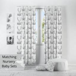 Little Man Nursery Curtains Woodland Antler Print, Custom Cotton Or Blackout - thumbnail 3