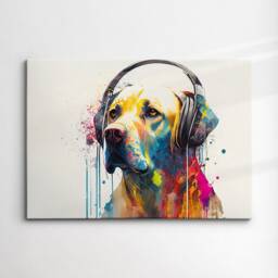 Golden Retriever With Headphones Abstract Modern Painting Wall Art, Framed Canvas Poster Print, Home/Office Room Decor, Gifts - thumbnail 3