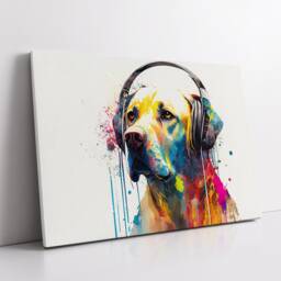 Golden Retriever With Headphones Abstract Modern Painting Wall Art, Framed Canvas Poster Print, Home/Office Room Decor, Gifts - thumbnail 2