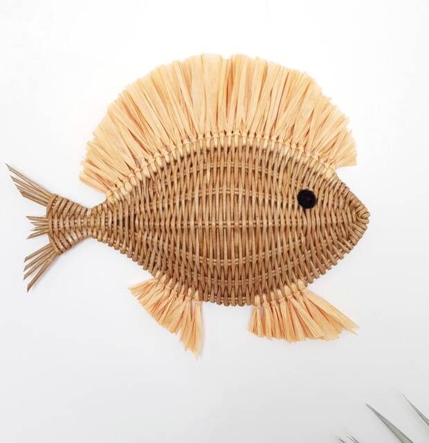 "Wicker Fish Wall Decor Nursery Marine Theme - 12.99""x10.62" - image 1
