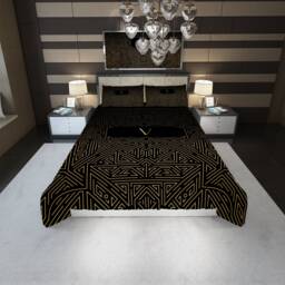 Art Deco Family Initial Bedding Black & Gold Geometric Stripe - thumbnail 1