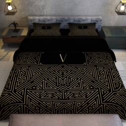 Art Deco Family Initial Bedding Black & Gold Geometric Stripe - thumbnail 3