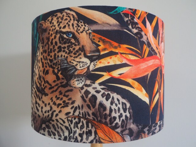 Leopard Wild Lampshade Exotic Floral Jungle Animal Handmade Fabric Drum Lamp Shade Ceiling Pendant Or Table Floor - image 1