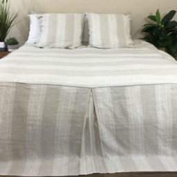 Natural Linen Coastal Striped Bed Cover With Tailored Pleats, Makeover - thumbnail 2