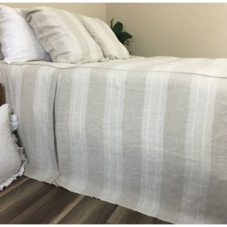 Natural Linen Coastal Striped Bed Cover With Tailored Pleats, Makeover - thumbnail 3