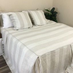 Natural Linen Coastal Striped Bed Cover With Tailored Pleats, Makeover - thumbnail 4