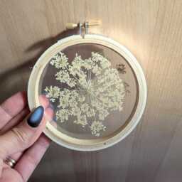 Framed Flowers Wall Art, Queen Anne's Lace Flowers, Hoop Art Decor, Botanical Gifts, Floral Arts, White Nature Lovers Gift - thumbnail 2