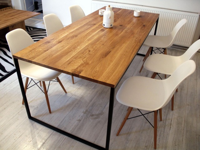 steel Frame Dining Table Basic Nio Ii, Modern Industrial Table, For Room, Solid Oak Wood Black Metal Base Kitchen - image 1