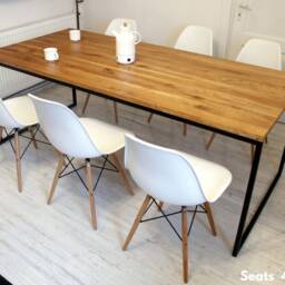 steel Frame Dining Table Basic Nio Ii, Modern Industrial Table, For Room, Solid Oak Wood Black Metal Base Kitchen - thumbnail 2