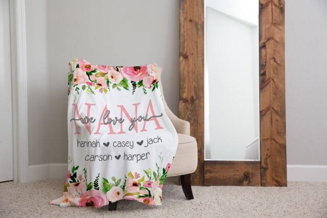 Christmas Blanket, Gift, Floral Style Personalized Mom Gift For Grandparent, Birthday - image 1