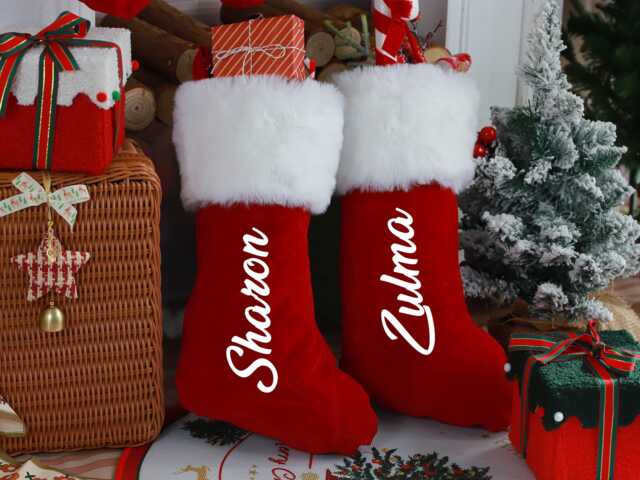 Custom Name Christmas Stocking, Personalized Red Plush Xmas Stocking, 2024 Family Holiday Decor, Christmas Gifts, Monogram Stocking, Decor Gift - image 1