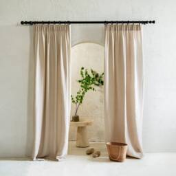Natural Linen Curtains, Top Tack Window Curtain Panels, Pleated Blackout Curtain, Custom Tailored Pleat Drapes - thumbnail 1
