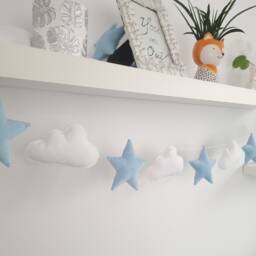 Garland With Stars & Clouds in A Velvet Blue Color Wall Decoration For Children's Room - thumbnail 3