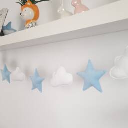 Garland With Stars & Clouds in A Velvet Blue Color Wall Decoration For Children's Room - thumbnail 4