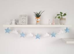 Garland With Stars & Clouds in A Velvet Blue Color Wall Decoration For Children's Room - thumbnail 1