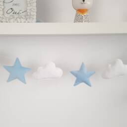 Garland With Stars & Clouds in A Velvet Blue Color Wall Decoration For Children's Room - thumbnail 2