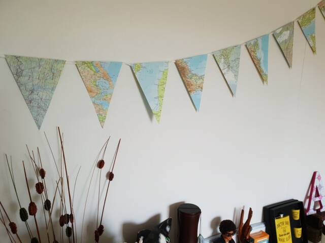Vintage Atlas Page Bunting, Travel Party Decor - image 1