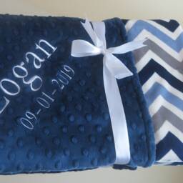 Navy Blue Minky/Chevron Boy Blanket, Personalized Baby Shower Gift, Usa Handcrafted - thumbnail 3
