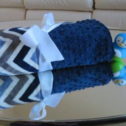 Navy Blue Minky/Chevron Boy Blanket, Personalized Baby Shower Gift, Usa Handcrafted - thumbnail 2