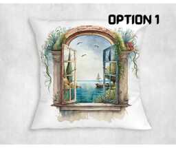 Coastal Window View Canvas Cushion Cover - Mediterranean Decor