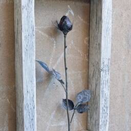 Metal Rose Wall Sculpture Wrought Iron Flower in Wood Frame By The Steel Style Things - thumbnail 3