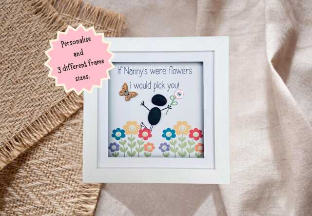 Nanny Pebble Picture Frame, Unique Handmade Pebble Art Frame For Nanny's Birthday - Memorable Gift Idea, If Were Flowers - image 1