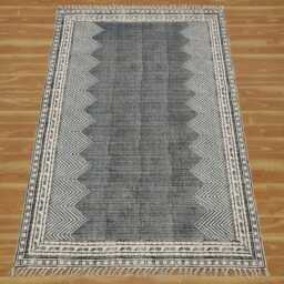 Black Beige Cotton Rug, Indian Handmade Kilim, Hallway Runner - thumbnail 3