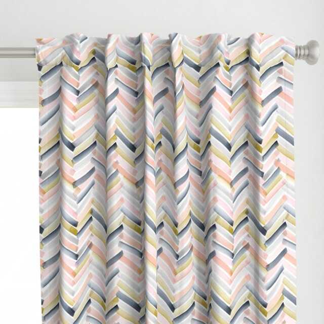Herringbone Curtain Panel - Watercolor Pink Chevron Boho Geometric Zig Zag Custom By Crystal_Walen - image 1