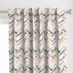 Herringbone Curtain Panel - Watercolor Pink Chevron Boho Geometric Zig Zag Custom By Crystal_Walen - thumbnail 1