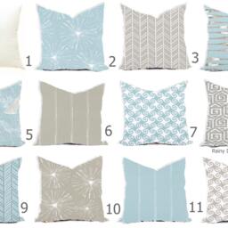 Pillows Covers - Blue Spa Mist Ice Taupe Gray Modern- All Sizes 16x16 18x18 Throw Toss Accent Pillow Home Coastal - thumbnail 2