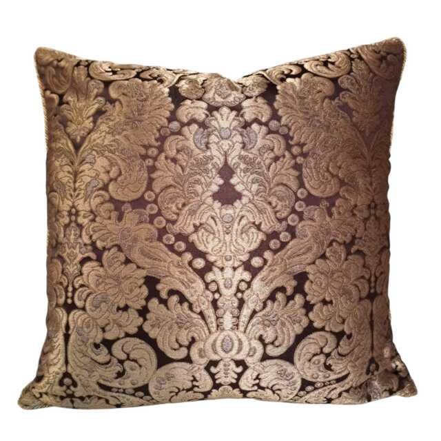 Throw Pillow Cushion Cover Silk Brocatelle Rubelli Fabric Brown & Gold Tebaldo Pattern - Made in Italy - image 1