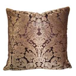 Throw Pillow Cushion Cover Silk Brocatelle Rubelli Fabric Brown & Gold Tebaldo Pattern - Made in Italy - thumbnail 1