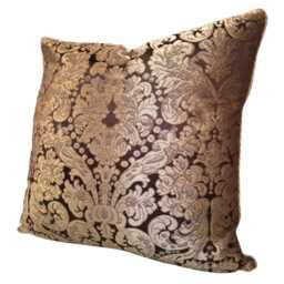 Throw Pillow Cushion Cover Silk Brocatelle Rubelli Fabric Brown & Gold Tebaldo Pattern - Made in Italy - thumbnail 3