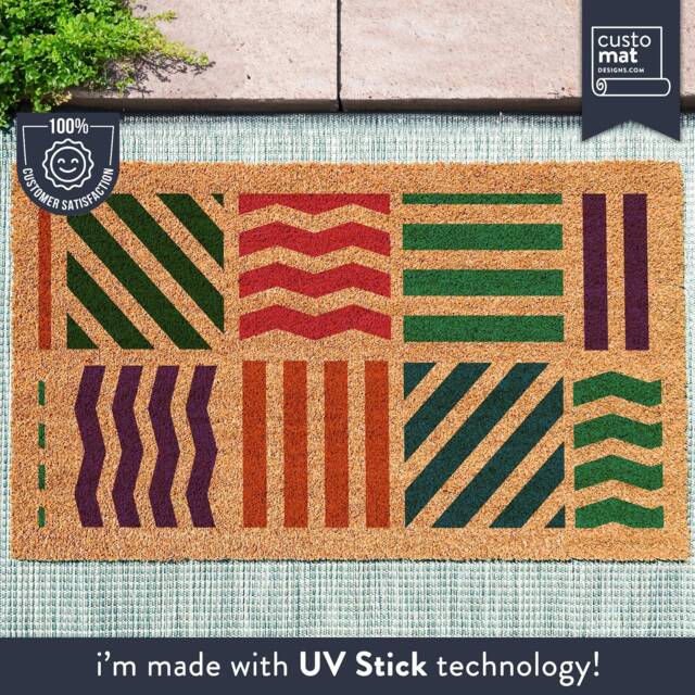 Colourful Eclectic Geometric Line Pattern Doormat - Custom Mid Century Bright Housewarming Midcentury Rug - image 1
