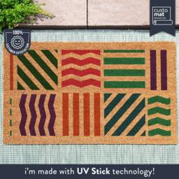 Colourful Eclectic Geometric Line Pattern Doormat - Custom Mid Century Bright Housewarming Midcentury Rug - thumbnail 1