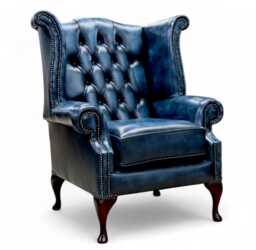Chesterfield Chair High Back Queen Anne Real Leather Antique Green Handmade New