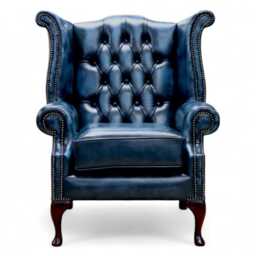 Chesterfield Chair High Back Queen Anne Real Leather Antique Green Handmade New - thumbnail 2