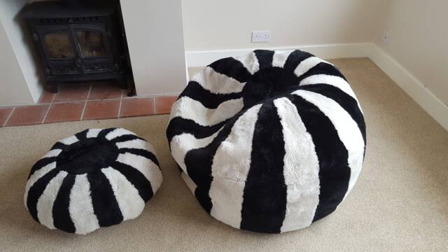 Sheepskin Bean Bag & Foot Pouffe Set Handmade Furry Beanbag - image 1