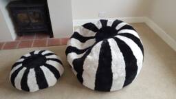 Sheepskin Bean Bag & Foot Pouffe Set Handmade Furry Beanbag