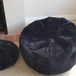 Sheepskin Bean Bag & Foot Pouffe Set Handmade Furry Beanbag - thumbnail 3