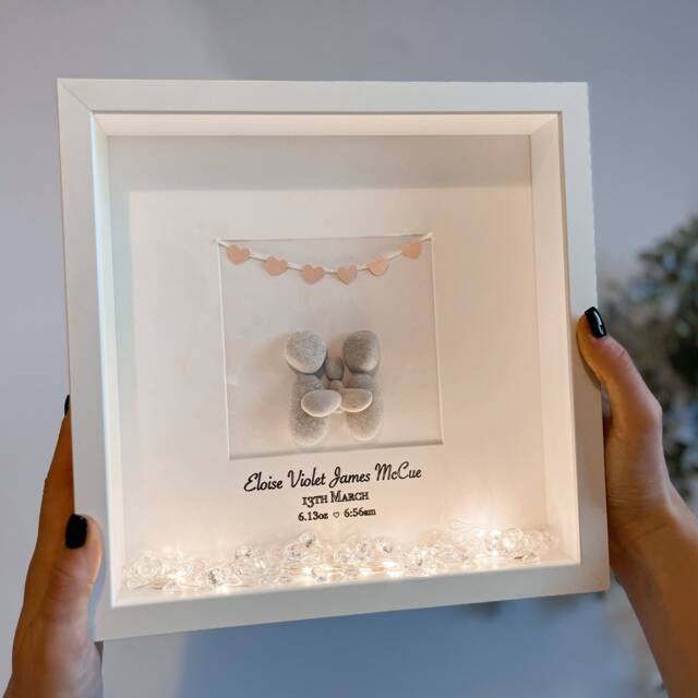 Baby Girl Personalised Pebble Art Picture First Child Family Frame Stats Birth Details Gift Newborn Parents Christening - image 1