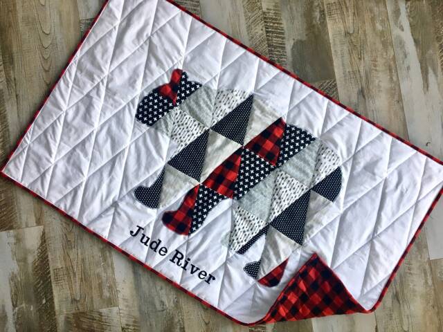 Homemade Flannel Custom Bear Blanket, Baby Boy Crib Quilt, Woodland Nursery Bedding - image 1